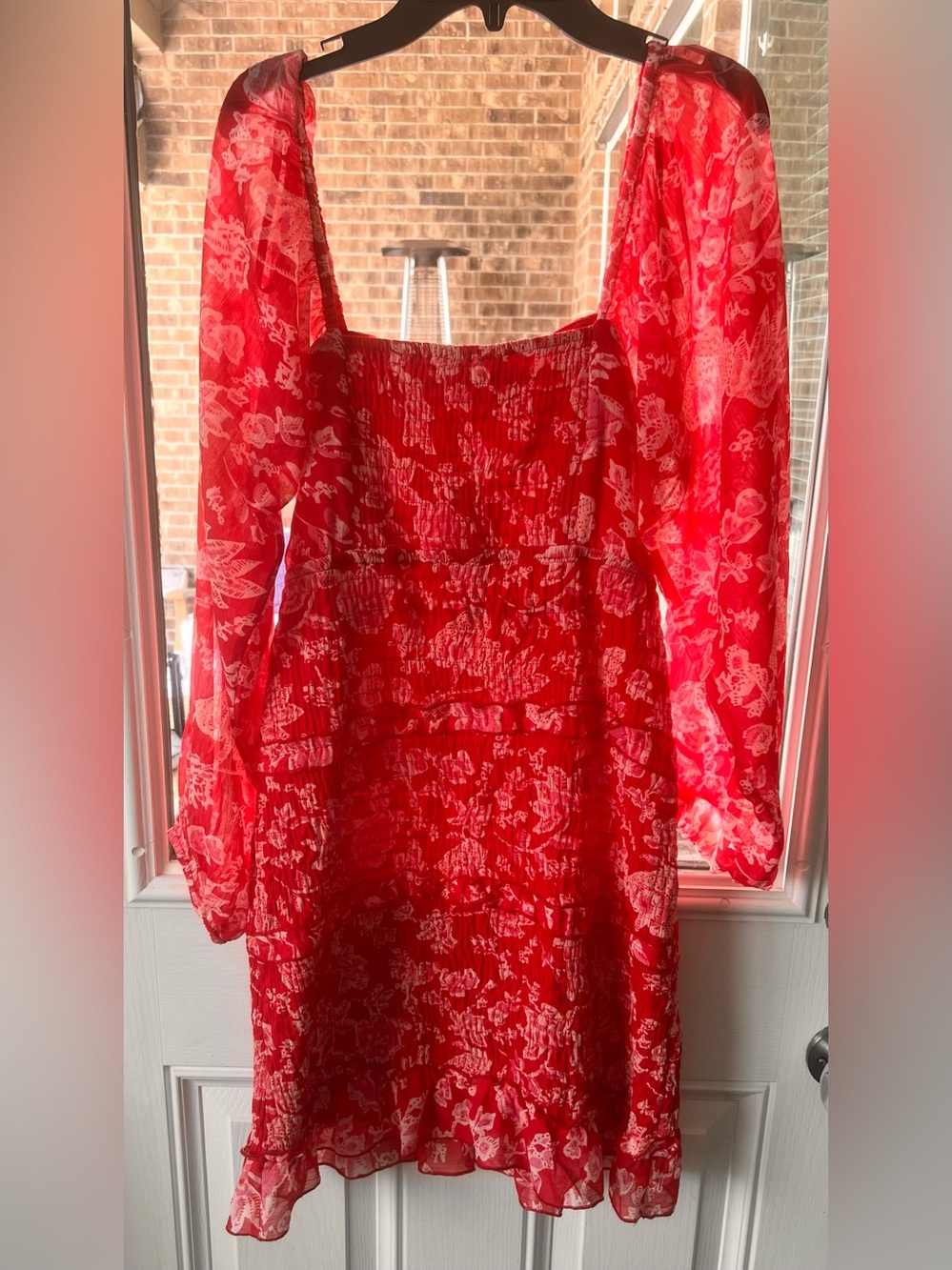 Sim & Sam Red Floral Smocked Waist Long-Sleeve dress 🐝 - Picture 6 of 6